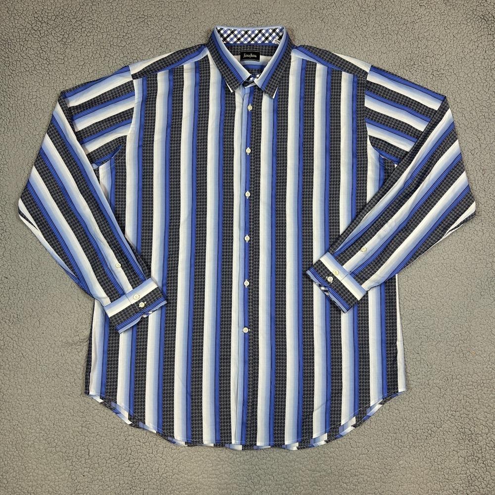 Neiman Marcus Long Sleeve Button Up Shirt‎ Mens Size XL Blue Black Striped
